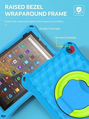 MoKo Case Fits All-New Kindle Fire HD 10 & 10 Plus tablet (11th generation, 2021 release) 10.1", Lightweight EVA Kids Friendly ShockProof 360 Rotating Grip Handle Folding Stand Cover for Kids, Blue
