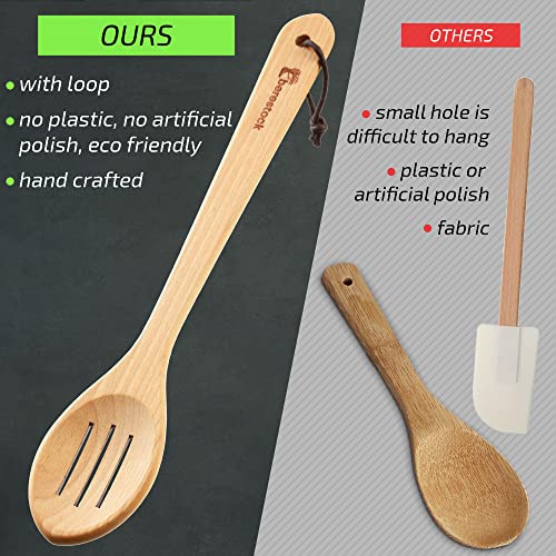 Wooden Spoons For Cooking Kitchen Utensils Set Of 5 Cooking Spoons And Spatula - Natural Beechwood For Nonstick Cookware Heat Resistant Wood Spoons #TOP4