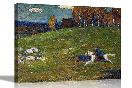 Image of The Blue Rider By Wassily Kandinsky on Framed Canvas Prints Wall Art Hanging Oil Painting Reproduction 76 x 50cm (30 x 20 inches)