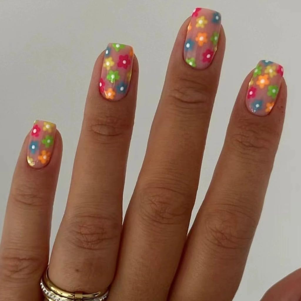 24Pcs French Tip Square Nails Tips Designs Fake Nails Artificial Acrylic Nails Full Covers False Nails