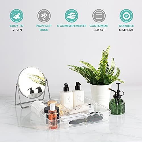 LIVIVO 4 Compartment Drawer Desk Organiser - Made From Clear Plastic, Storage Box Divider For Makeup, Stationary, Utensils, Tools, in the Office, Home, Kitchen, Garage, Bedroom