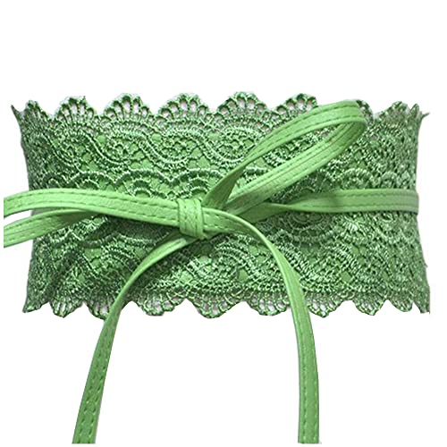 Women's Lace Waist Belt Bow Tie Wrap Around Soft Leather Boho Corset Elegant for Dresses (Green)