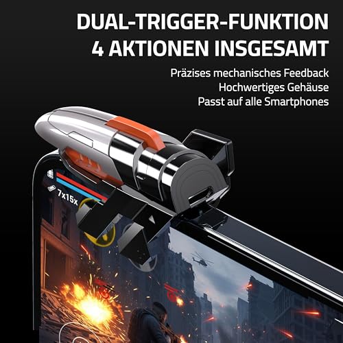 RISOKA® 2x Mobile Gaming Trigger - Mit 4 Buttons - Geeignet für PUBG Mobile & COD Mobile - Geeignet für iPhone & Android - Handy Smartphone Controller - Handycontroller Gadgets