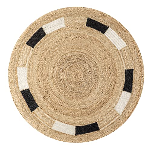 Tapete redondo de yute 4'1" natural y crema miniatura 3