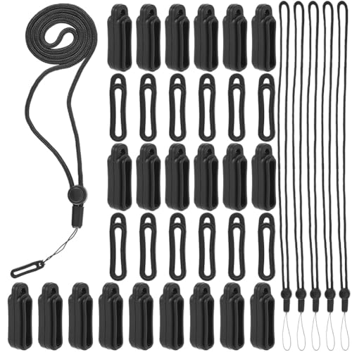 CRASPIRE 65Pcs Anti-Lost Lanyard Set including 60pcs 19mm Silicone Rubber Rings 5Pcs Adjustable Lanyards Strap Pendant Necklace Fixing Holder Soft Protective Replacement Pen Case Multipurpose Keychain