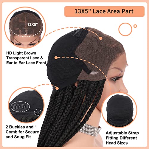 Brinbea 13X5 Lace Front Knotless Box Braided Wigs For Women 24 Inches Lace Frontal Cornrow Braided Wigs With Baby Hair Black Synthetic Braiding Hair Wig #TOP4