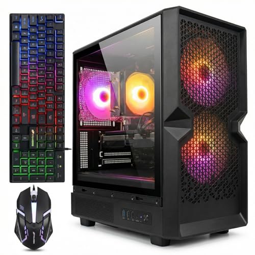STGAubron Gaming PC Desktop, Radeon RX 580 16G, Intel Core i7 up to 3.9G, 16G RAM, 512G SSD, WiFi 6, BT 5.0, RGB Fan x3, Windows 11 Home