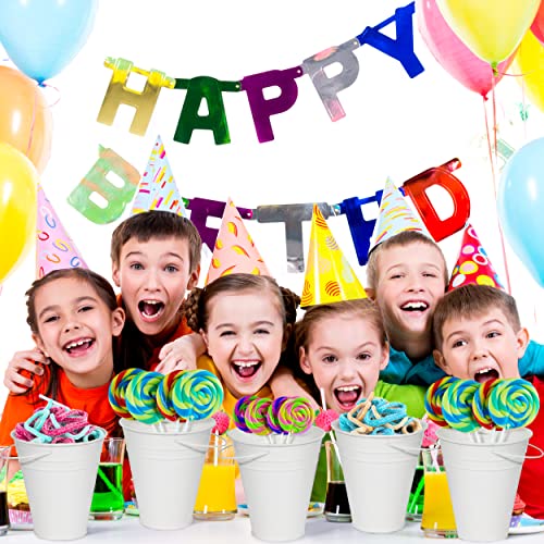 Houseables Galvanized Buckets, Metal Bucket, White, 4.5" W X 5" H, 12 Pack, Tin, Party Supplies, Mini Toy Container, Decorative With Handle, For Candy Bars, Crafts, Vase, Favors #TOP7