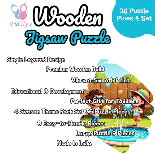 Image of Fiddlys Single Layered Wooden Jigsaw Puzzle Games for Children & Kids -9 Pieces Age 2 3 4 5 6 Year Old Years Old Girls & Boys Animals Jigsaw Puzzle (Pack of 4 Season)