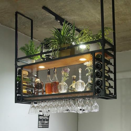 39.3in Wall Mounted Wine Racks, Hanging Wine Rack, Large Capacity Wine Holder, Can Hanging Or Wall Mounted, Simple Type with Light Wine Rack for Bar, Restaurant, Indoor (BLACK, 39.3 * 11.8 * 21.6in) by amhricho - Image 5