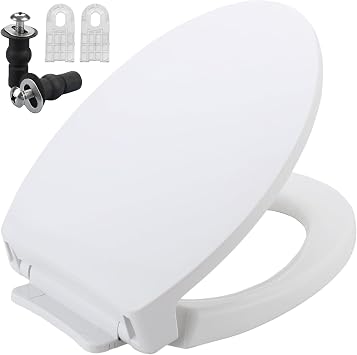 SS114 Elongated Toilet Seat Compatible with TOTO SS113/SS154/SS224/SS204, Soft Close Elongated Toilet Seat, Traditional Toilet Seat Replacement with Toilet Bolts and Nut - Cotton White