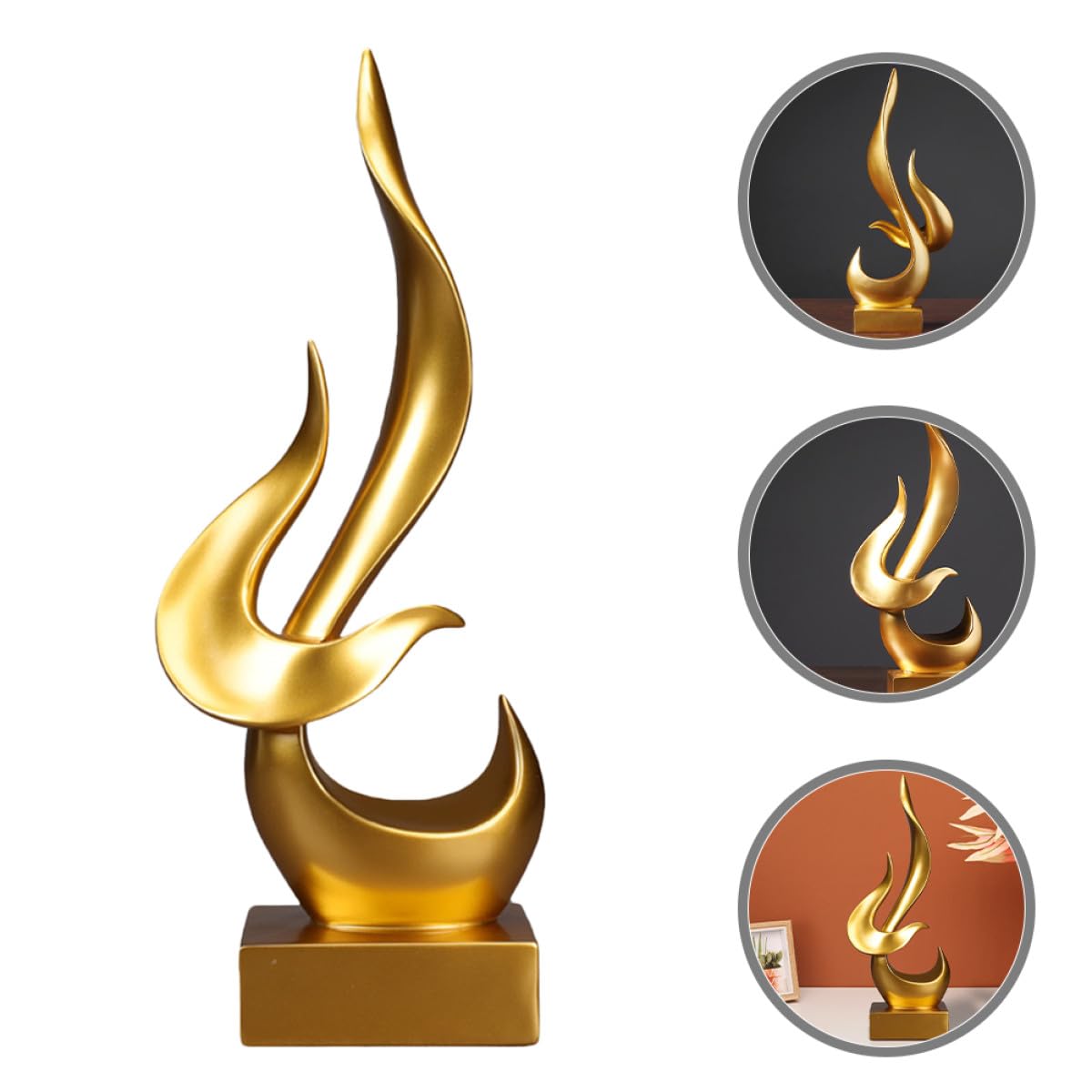 Gadpiparty Sculpture Abstraite de Flamme en Résine Or, Décoration Moderne et Créative pour Bureau et Entrée, Détails Vivants et Matériau Résistant