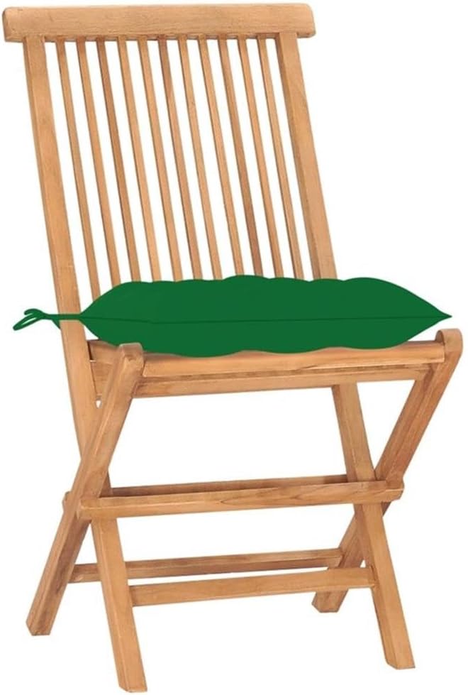 BOWERY HILL 3-Piece Patio Dining Set, Solid Teak Wood, Natural Finish, Green Cushions, Foldable Table and Chairs, Weatherproof Outdoor Furniture for Small Garden or Patio Spaces