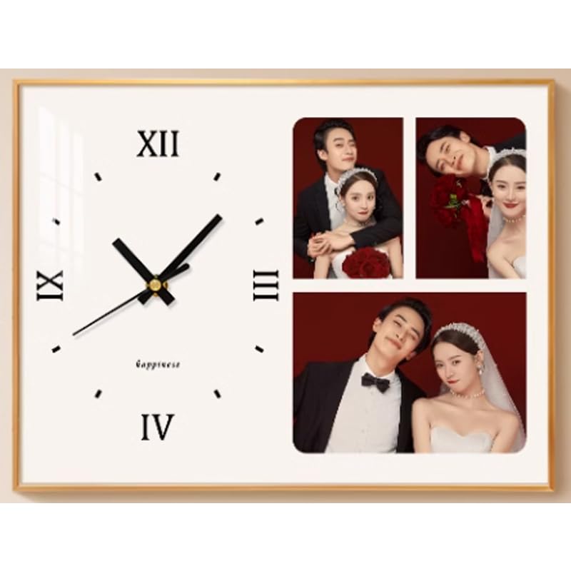 Reloj de pared personalizado con imagen, múltiples fotos, reloj personalizado para decoración del hogar, reloj silencioso para boda, regalo de cumpleaños (rectángulo, 3 fotos)