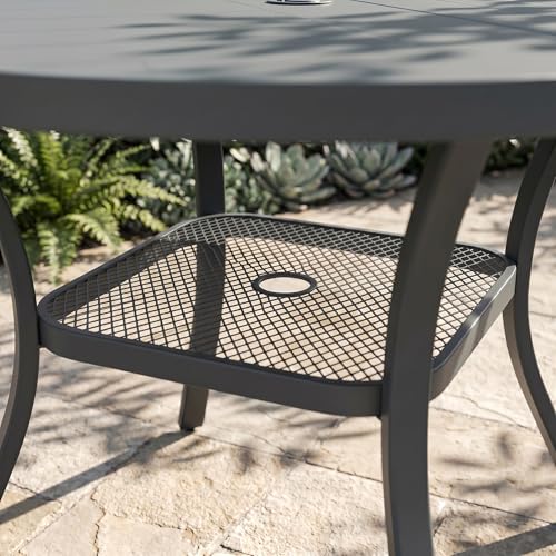 Image of VICLLAX Metal Outdoor Dining Table for 4, All Weather 40.7 inch Black Round Patio Table with Adjustable Umbrella Hole for Lawn, Garden, Balcony and Poolsides, GreyTabletop