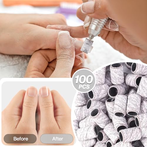 Image of MelodySusie 100 Pcs Nail Drill Bits Sanding Bands for Nail Drill 120 Medium Grit Nail File Sanding Bands for Acrylic Nails Gel Manicures and Pedicure