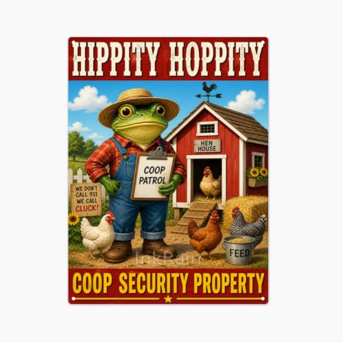 InkRain Frog Coop Security Spring Barn Decor Tin Sign 12x16 Inch Metal Wall