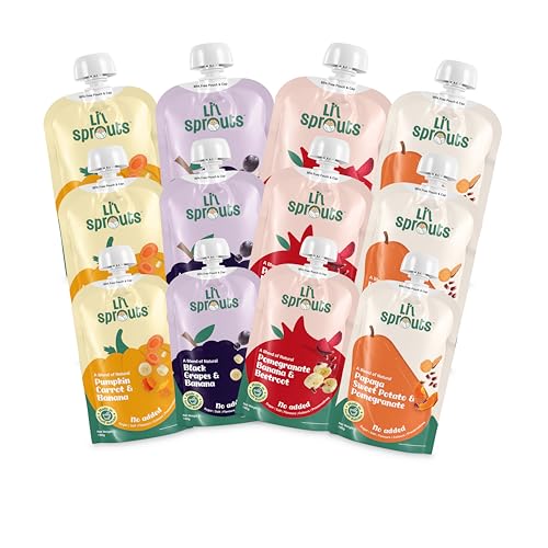 Image of Li'l Sprouts FruGies Veggie Lover Combo | Baby Food Puree | 4 Flavours | 6 Months+| Ready-to-Eat |Travel Food | Pack of 12, 100g each | No Salt, No Sugar and No Preservatives | Packed with Nutrients