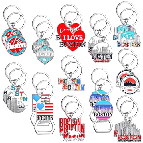 Landical 24 Pcs Boston Keychain Metal Bulk Boston Souvenir Gifts Massachusetts Travel Gifts Key Ring Souvenirs Bottle Opener