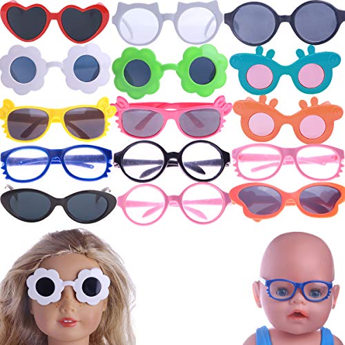 Luckdoll Random 10 pcs Cute Glasses for 43cm New Born Baby Dolls, American 18 Inch Girl Doll, 15 Inch Bitty Baby Doll