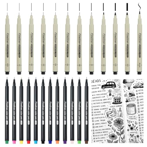 Rbleote - Kalligraphie Set,12er-Pack Kalligraphie Stifte,Schwarz Handlettering Stifte,Wasserfest Und Schnelltrocknend,Zum Skizzieren,Illustrieren Und Technischen Zeichnen,Enthält 12 Farbige Kalligrafiestifte