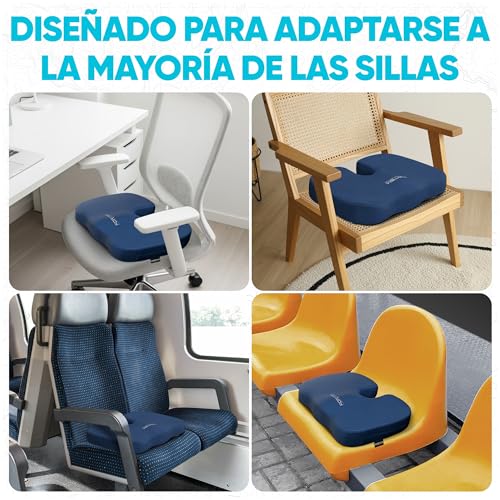 Miniatura 9 de Fortem Cojín Silla Oficina - Cojín Para Silla Ordenador En Forma De U Con Espuma Viscoelástica Y Diseño Ergonómico Para Asiento Coche, Gaming, Viajes En Transporte Público - Funda Lavable