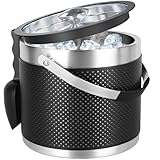 3Quart/3.2L Insulated Ice Bucket with Lid, Scoop, Leather Design Double Wall Stainless Steel Wine Bucket for Cocktail Bar, Parties (Black)