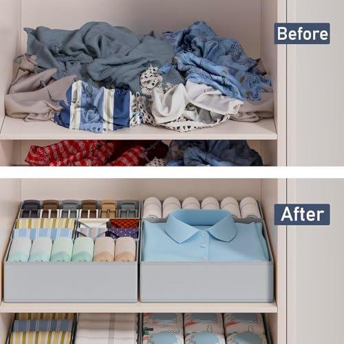 Homsorout Kleiderschrank Schubladen Organizer - 15er Set Unterwäsche Organizer Aufbewahrung Hemnes Kommode, Stoff Schubladen Ordnungssystem Aufbewahrungsbox für Hosen, Kleidung, Socken, Grau