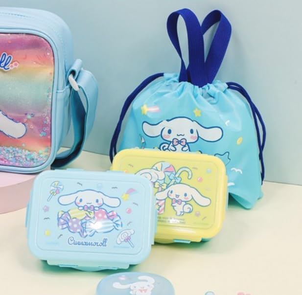 Lilfant Cute Small Bento Box, Lunch Box with Bag, Snack Containers, 5.1 x 3.7 x 1.9 inches (Sky blue)