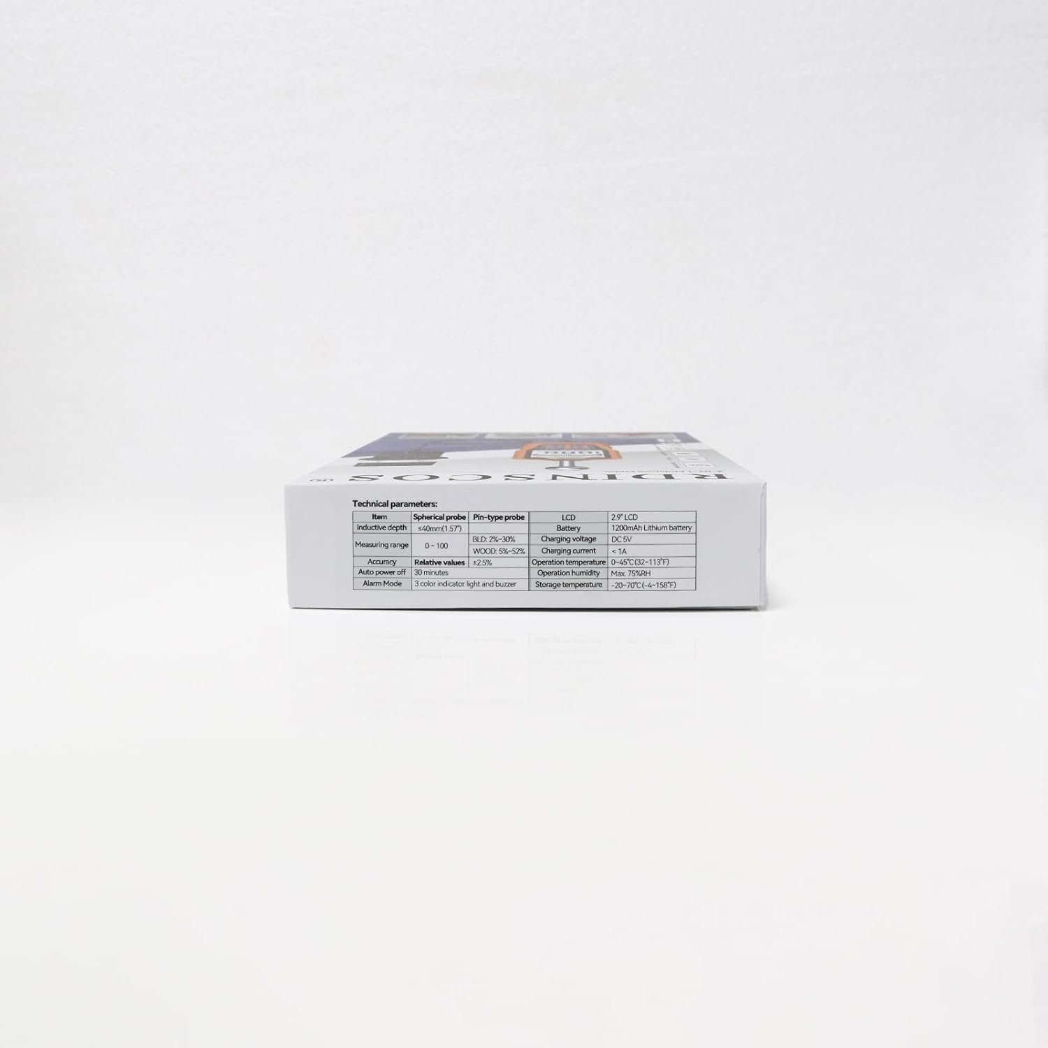 Technical specifications table from product packaging
