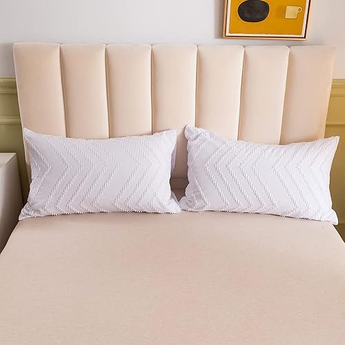 Miniatura 6 de Juego de edredón, juego de cama con diseño de mechones blancos, Boho King (102 x 90 pulgadas) Juego de edredón de cama ligero y mullido de 3 piezas