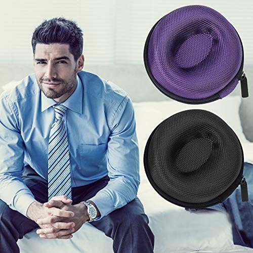 SourceTon Pack of 2 Watch Travel Case, Single Watch Box with Aluminium Zipper for Storage, Cushioned Round Portable Watch Case, Fits All Wristwatches and Smart Watches up to 50mm (Black & Purple)