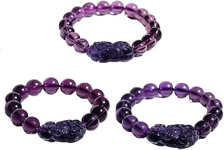 3pc Purple Glass Pixiu Bracelet - Unisex Fashion Jewelry, Symbolic Design, Purple Glass Construction, Suitable for Daily Wear & Accessorizing