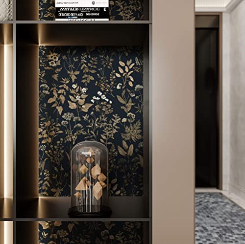 Dimoon 78.7"X16.1" Delicate Floral Peel And Stick Wallpaper Black Golden Thicken Waterproof Leaf Vintage Flower Contact Paper Self Adhesive Wallpaper Removable Wall Paper Shelf Liner Decal Vinyl Roll #TOP5