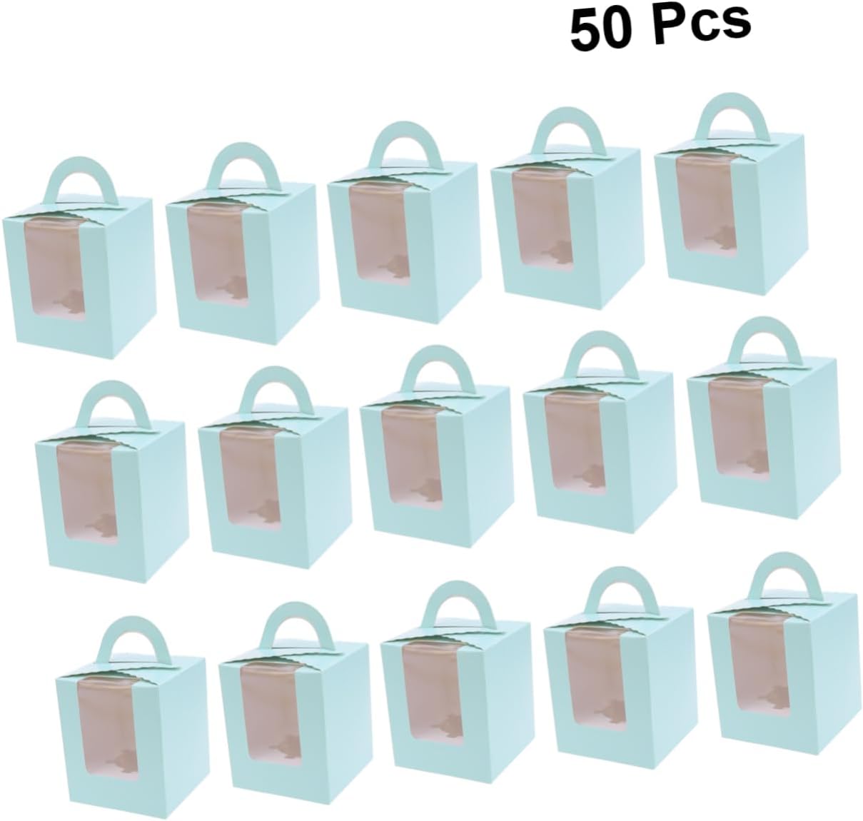 50pcs Kraft Paper Muffin Box Window Portable Cupcake Container for Storage for Parties and Events Safe Food-grade Material Blue Design