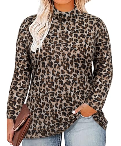 Image of CARCOS Womens Plus Size Tops Mock Neck Long Sleeve Shirts Turtleneck Tunics for Fall Winter XL-5XL