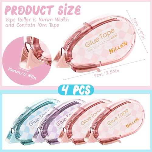 10m x 8mm Fotokleber Doppelseitig Selbstklebend, 4 Stück Kleberoller Doppelseitig Klebepads, Scrapbook Kleberoller Maus Klebemaus, Pritt Klebeband für Fotoalbum, Basteln, Tagebuch (1 Farbe Zufällig)