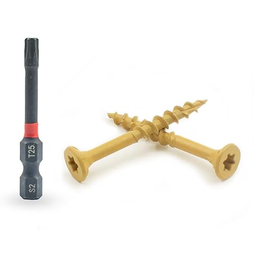 300 tornillos de cubierta exterior de 8 × 1-12 pulgadas, tornillos de madera con revestimiento de cerámica amarillo, tornillos autoadhesivos