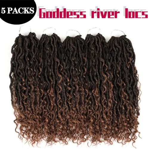 SOKU 5 Packs/Lot 45cm Ombre Brun Rivière Faux Locs Ondulés avec Extrémités Bouclées Crochet Cheveux Synthétique Crochet Tresses Dreadlocks Africain Twist Tresse 24 Brins/Pack – vue 7