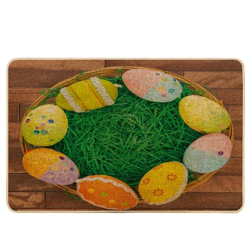 Zerbino pasquale uovo fattoria primavera bella erba strutturata verde e marrone gomma cattura sporco lavabile resistente antiscivolo bagno cucina campeggio ufficio portico zerbino 43 x 73 cm