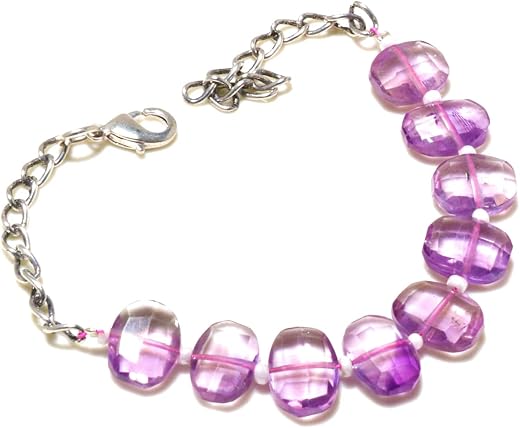 Gems In Silver Exclusive Pink Amethyst Gemstone Step Cut Oval Bracelet Best For Unisex