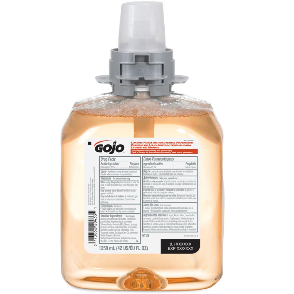 GOJO Luxury Foam Antibacterial Handwash, Fresh Fruit Fragrance, 1250 mL Foam Hand Soap Refill for GOJO FMX-12 Push-Style Dispenser (Pack of 1) Unscented 169.07 Fl Oz (Pack of 1)