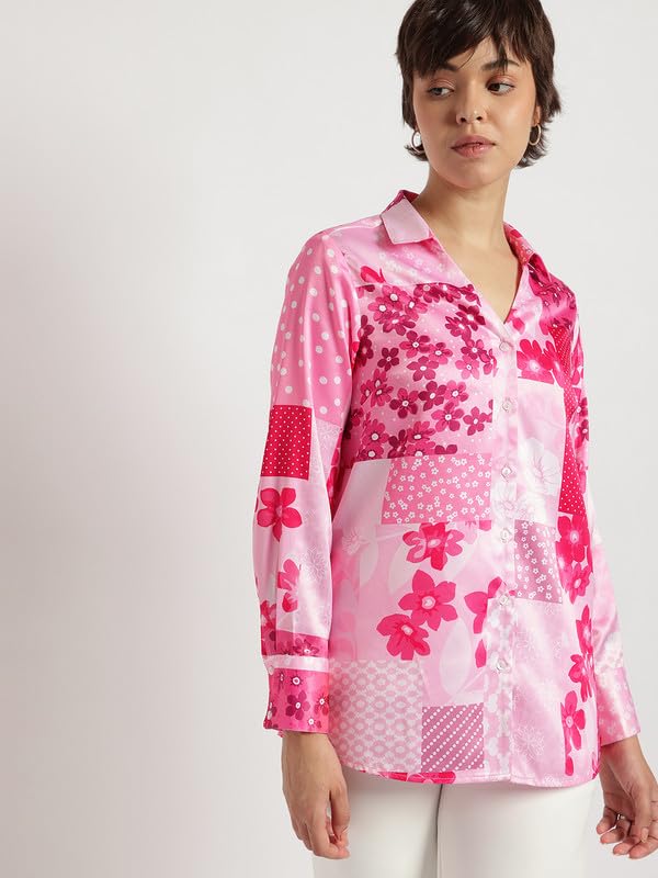 Image of FableStreet Women Shirts | Comfort Fit Spread Collar | Premium Satin Fabric for Formal, Business Casual