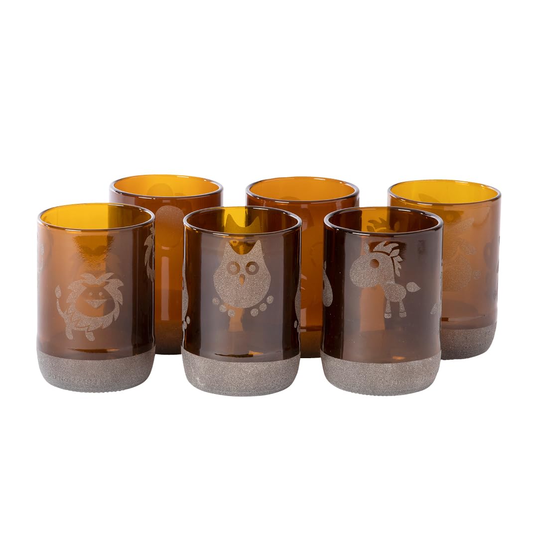 IWAS Upcycled Trinkgläser Tier Sammlung Set | 300 Ml | 10,14 Oz | (6Er-Set) | Nachhaltige Wassergläser Für Kinder
