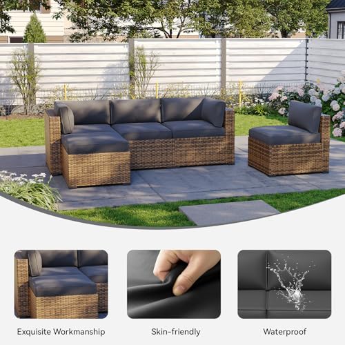 Aoxun 11pcs Patio Cushion Covers Replacement, Waterproof Outdoor Furniture Cushion Covers with Zipper and Non-Slip Bottom, Patio Sofa Couch 3 Sizes for Patio Sectional, Covers Only (Grey) by Aoxun - Image 6
