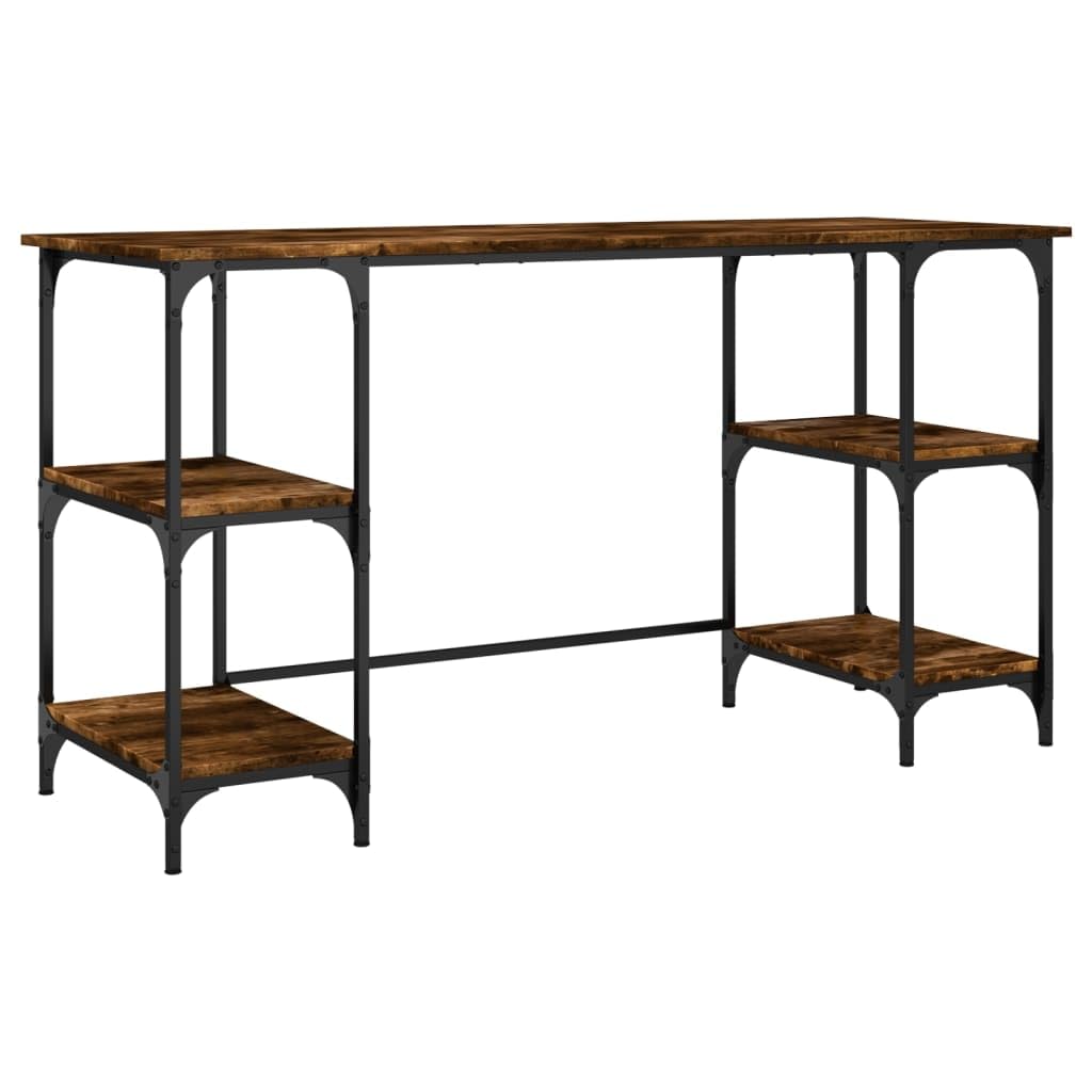 Tavolo Salvaspazio Scrivania Gaming Tavolo Consolle Scrivanie Gaming Scrivania Rovere Fumo 140x50x75 cm Metallo e Legno Multistrato per Studio Camera Da Letto Sala Studio Soggiorno