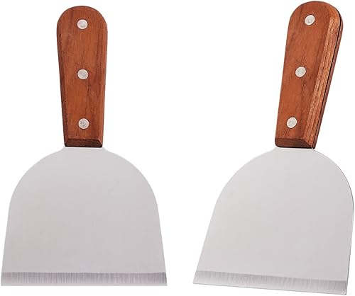 XIYEAM Espátula para helados de acero inoxidable, 2 espátulas para parrilla, rasquetas planas, rasquetas versátiles de metal para el hogar, cocina,