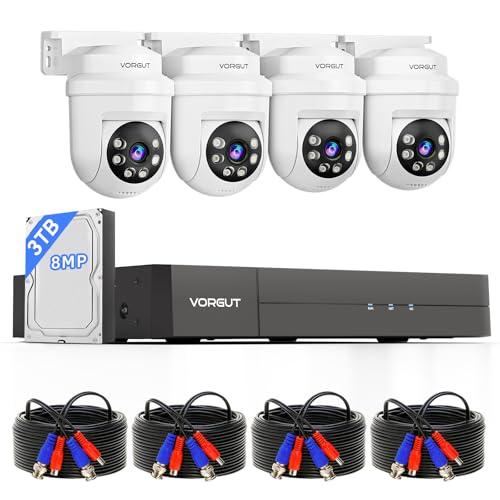 Image of VORGUT 4K Wired Security Camera System, 8CH 8MP Lite DVR with 3TB HDD, 4X 8MP PTZ Wired CCTV Cameras, Indoor/Outdoor Surveillance DVR Kit with Human/Vehicle Detection, Smart Dual Light, 24/7 Record