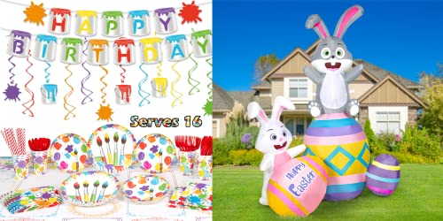 Decorlife Paint Party Supplies Serves 16 And Inflatable Easter Bunny And Colorful Eggs #TOP16