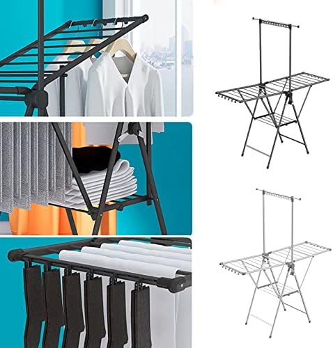 Foldable Clothes Drying Rack Foldable Portable Space Saving Clothes Drying Rack, 3-Tier Extendable Clothing Dryer Rack, Double Wing Height Adjustment, for Laundry, Bathr